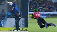 Gudakesh Motie Catch Video: Rahkeem Cornwall Departs After West Indies Star&rsquo;s Sensational Flying Effort in Antigua and Barbuda Falcons vs Guyana Amazon Warriors CPL 2025 Match