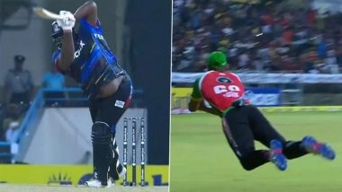 Gudakesh Motie Catch Video: Rahkeem Cornwall Departs After West Indies Star’s Sensational Flying Effort in Antigua and Barbuda Falcons vs Guyana Amazon Warriors CPL 2025 Match