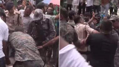 Rahul Gandhi's Car Hits Police Constable During 'Voter Adhikar Yatra' in Bihar's Nawada, Policeman Seeing Limping; Video Surfaces