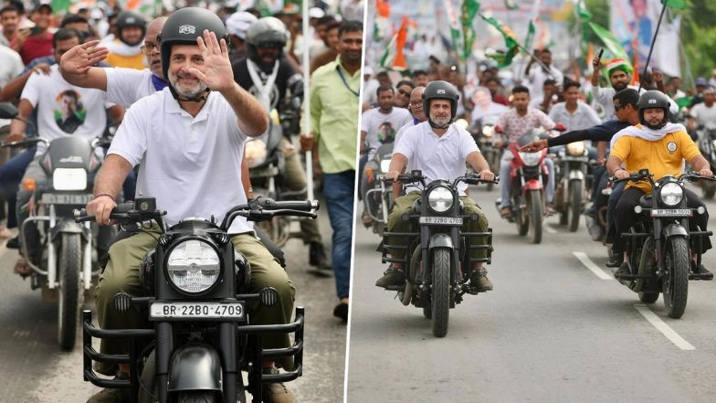 Rahul Gandhi Rides Motorcycle During 'Voter Adhikar Yatra' in Bihar's Purnea, Shares Photos (See Pics)