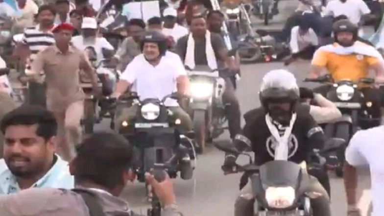Rahul Gandhi and Tejashwi Yadav Ride Motorbikes During 'Voter Adhikaar Yatra' in Bihar's Purnea, Video Surfaces