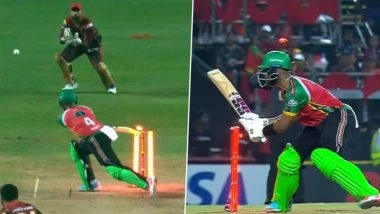 Shai Hope Dismissed Hit Wicket As He Attempts Bizarre Reverse Ramp Shot Against Wide Delivery During Trinbago Knight Riders vs Guyana Amazon Warriors CPL 2025 Match (Watch Video)