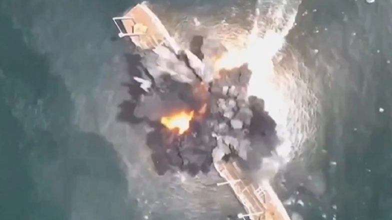Simferopol Ship Attacked in Danube River: Ukrainian Navy's Reconnaissance Ship Sinks After Being Attacked by Russia's Sea Drone, 1 Killed and Several Others Injured; Terrifying Video Surfaces
