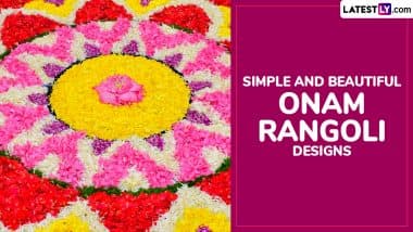 Onam 2025 Rangoli Designs and Onam Pookalam Design Outline Videos: Simple and Beautiful Rangoli Patterns To Make With Flowers and Coloured Powders for Kerala’s Harvest Festival