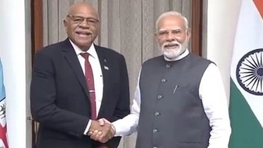 PM Narendra Modi Holds Delegation-Level Talks With His Fijian Counterpart Sitiveni Rabuka at Hyderabad House in Delhi (Watch Video)