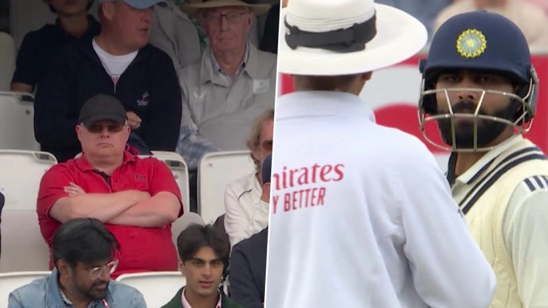 Spectator in Red T-Shirt Refuses To Change Place on Ravindra Jadeja’s Request, Security Then Hands Him Different T-Shirt To Wear (Watch Video)