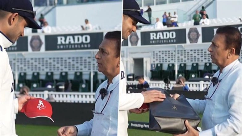 Sunil Gavaskar Gifts Shubman Gill Shirt With ‘SG’ Initials and Signed Cap After His Batting Heroics, Shares Wholesome Moment With Indian Captain on Sidelines of IND vs ENG 5th Test 2025 (Watch Video)