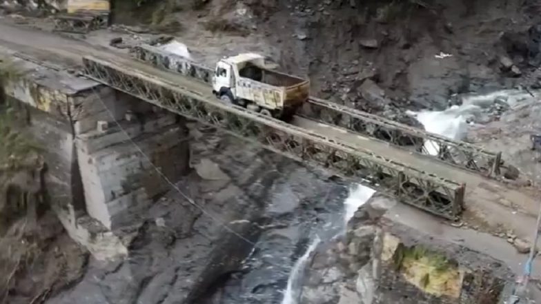 Uttarkashi Cloudburst: Bridge Reconstructed After Flash Floods and Landslide in Uttarakhand’s Dharali and Harsil (Watch Video)