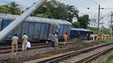 Vizianagaram Train Derailment: 5 Bogies of Goods Train Derail at Vizianagaram Signature Bridge in Andhra Pradesh, Operation To Clear Derailed Wagons Underway (Watch Video)
