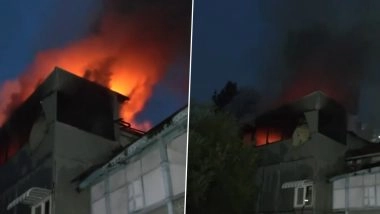 Indore Fire: 1 Official Injured While Trying To Extinguish Blaze on 3rd Floor of Building on MG Road (Watch Video)