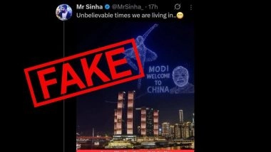 Did China Welcome PM Narendra Modi With Drone Light Show Forming His Portrait in Sky? Photoshopped Image Is Circulated To Spread Fake Claim