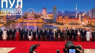SCO Summit 2025: PM Narendra Modi Attends Summit Official Reception in Chinese Port City Tianjin, Poses for Group Photo With Other World Leaders (See Pics and Video)