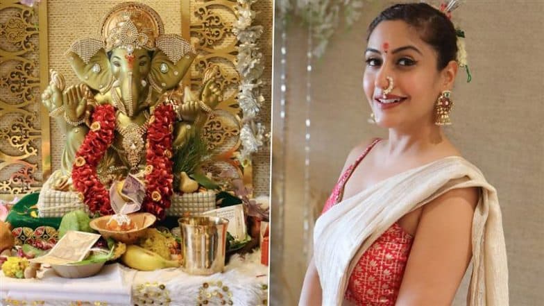 Ganesh Chaturthi 2025: ‘Naagin 5’ Actress Surbhi Chandna Dazzles in Cream Saree With Gajra and Nath While Celebrating the Festive Occasion (View Pics)