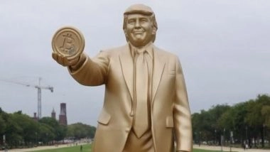 Donald Trump&rsquo;s Golden Statue Holding Bitcoin Erected Outside US Capitol Amid Fed Rate Cut, Pics Go Viral