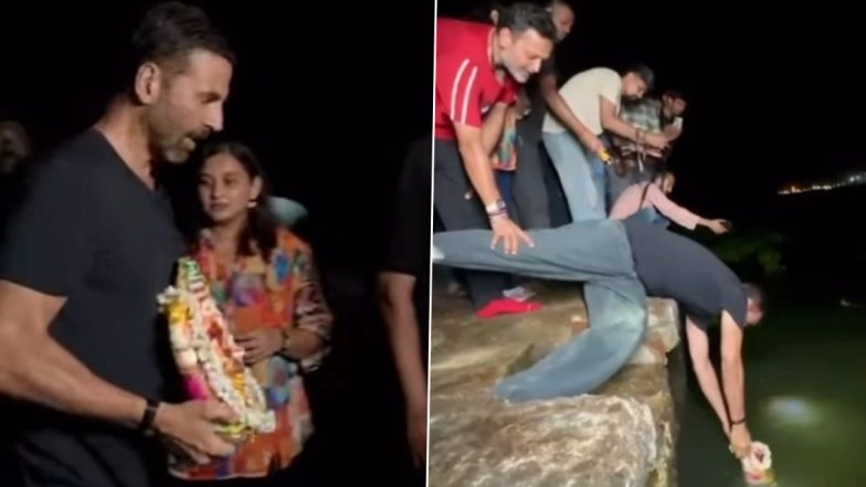 Ganesh Chaturthi 2025: Akshay Kumar Performs Eco-Friendly Ganpati Visarjan on 'Haiwaan' Set in Kochi, Reunites With Saif Ali Khan After 17 Years (Watch Video)