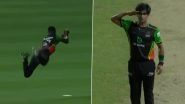 Dominic Drakes Takes Spectacular Flying Catch To Dismiss Kadeem Alleyne, Bowler Naseem Shah Salutes Teammate's Stunning Effort During St Kitts and Nevis Patriots vs Barbados Royals CPL 2025 Match (Watch Video)