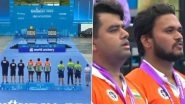Blissful! India&rsquo;s National Anthem Plays for 4th Time in World Archery Championships History as Rishabh Yadav, Aman Saini and Prathamesh Fuge Clinch Men&rsquo;s Compound Team Gold in Gwangju (Watch Video)