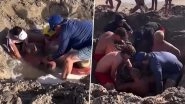 Newport Beach Rescue: Lifeguards Save 2 Kids Buried Waist-Deep After Sand Hole Collapses Near Pier in California, Video Goes Viral