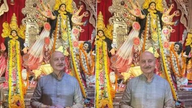 Durga Puja 2025: Anupam Kher Seeks Maa Durga’s Blessings in Mumbai With Ayan Mukerji and Tanishaa Mukerji, Shares Glimpses From His Spiritual Visit (Watch Video)