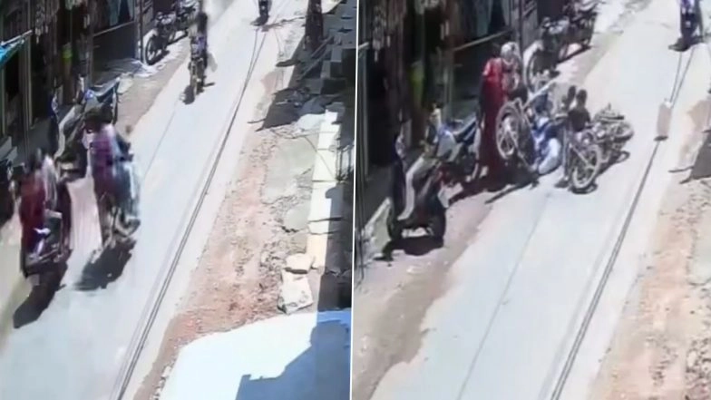 Chhatarpur: 2 Injured After Two Bikes Collide Head-On in Madhya Pradesh, CCTV Video Surfaces