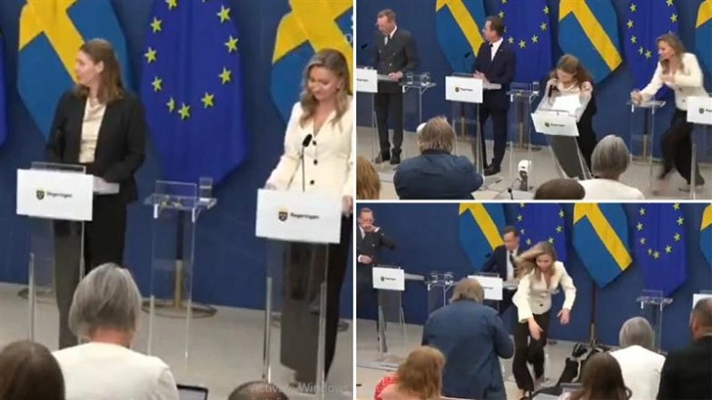 Sweden: New Health Minister Elisabet Lann Collapses on Stage During First Press Conference in Stockholm, Video Goes Viral
