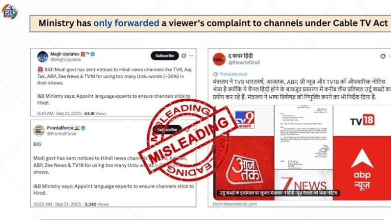 Did the Ministry of Information and Broadcasting Issue Notices to Hindi News Channels Over Excessive Urdu Usage? PIB Fact Check Calls Reports Misleading