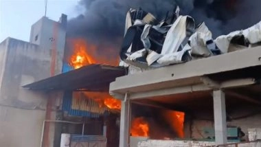 Punjab Fire: Blaze Erupts at a Mattress Manufacturing Factory in Kapurthala, Video Shows Raging Flames and Thick Smoke