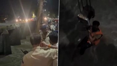 Ujjain Road Accident: Car Falls Into Shipra River From Bridge in Madhya Pradesh (Watch Video)