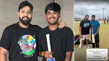 'Thank you Rohit Sharma Da' 18-Year-Old Ayush Mhatre Receives Another Bat From Team India Legend Rohit Sharma at BCCI Centre of Excellence in Bengaluru (See Pic)
