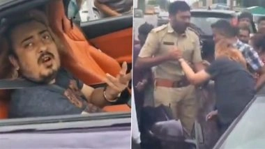 BMW Car Accident in Gandhidham: Businessman’s Son Crashes Luxury Vehicle Into Divider While Driving Under Influence of Alcohol in Gujarat, Arrested (Watch Videos)