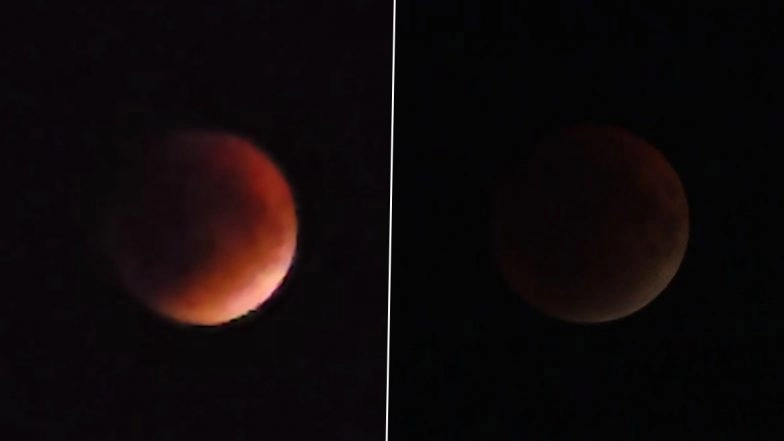 Blood Moon Total Lunar Eclipse 2025 Videos: Moon Turns Red as Chandra Grahan Graces Skies, Clips Show Glimpses of Spectacular Celestial Event