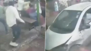 Accident Caught on Camera in Kolkata: Overspeeding Car Rams Into Tea Stall Near Nimtala Ghat, 5 Injured as Locals Nab Driver Trying to Flee (Watch Video)