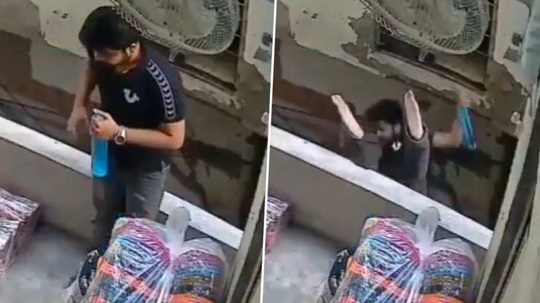 Jodhpur Shocker: Man Falls From Second Floor While Drinking Water, CCTV Video Captures Dramatic Moment of Balcony Mishap