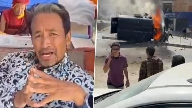 Ladakh Statehood Protest: Police Attacked, BJP Office Set on Fire in Leh As Protests Turn Violent; Sonam Wangchuk Breaks Fast and Appeals for Calm (Videos)