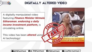 Has Nirmala Sitharaman Endorsed Scheme To Earn INR 25.5 Lakh per Month on Investment of INR 22,000? PIB Fact Check Debunks Digitally Altered Video