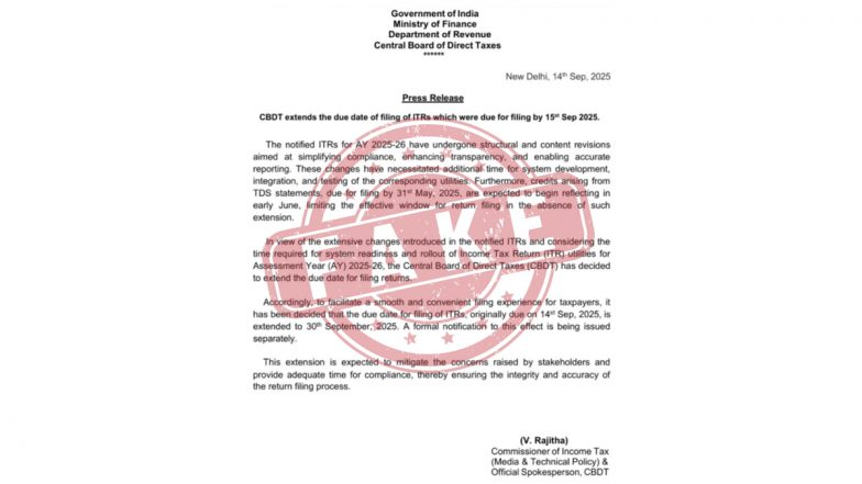 ITR Filing Due Date Extended Beyond September 15, 2025? Last Date for Filing Income Tax Returns Today, IT Department Rejects Deadline Extension Claims