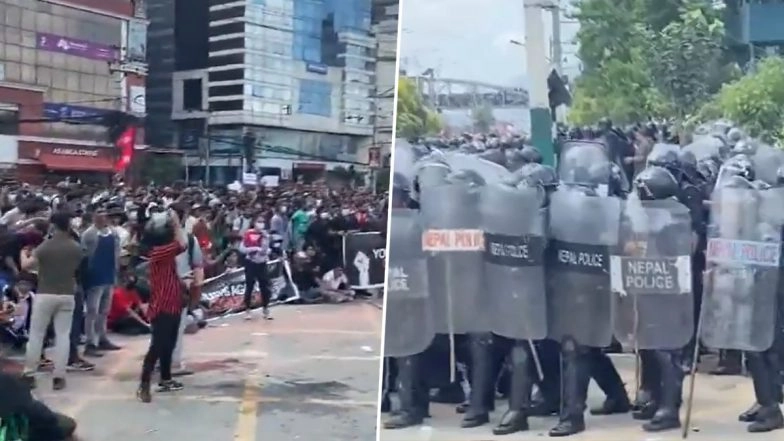 Gen Z Protest Over Social Media Ban in Nepal: Thousands Protest in Kathmandu After Government Blocks Major Social Media Platforms, PM K P Sharma Oli Defends Decision (Watch Videos)