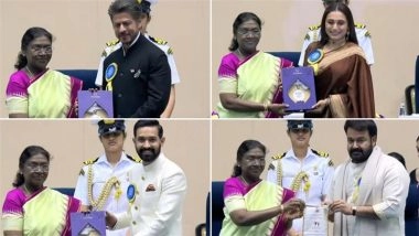 71st National Film Awards 2025 Ceremony: Shah Rukh Khan, Rani Mukerji and Vikrant Massey Receive Best Acting Honours, Mohanlal Conferred With Dadasaheb Phalke Award – Winners List Inside!