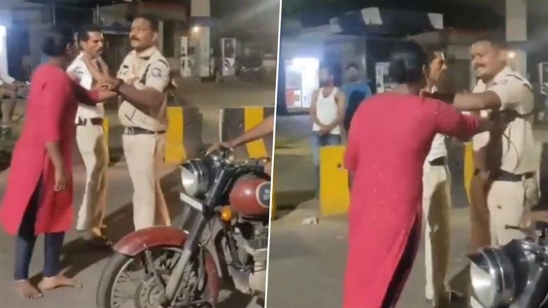 Vijayawada: Drunk Andhra Pradesh Traffic Police Constable Misbehaves With Woman, Fights With Another Cop in Full Public View; Both Suspended (Watch Video)
