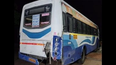 Trichy Road Accident: 3 Dead, 2 Injured As Car Crashes Into Stationary Bus in Tamil Nadu