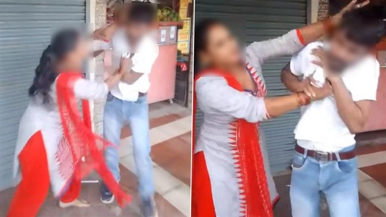 Patiala: Woman Grabs Man by Collar, Slaps Him Multiple Times After He Tries to Molest Her in Punjab, Video Surfaces