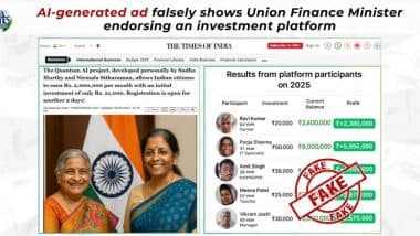 Fact Check: Is Union Finance Minister Nirmala Sitharaman Promoting INR 20 Lakh Investment Scheme? PIB Debunks Fake AI-Generated Advertisement