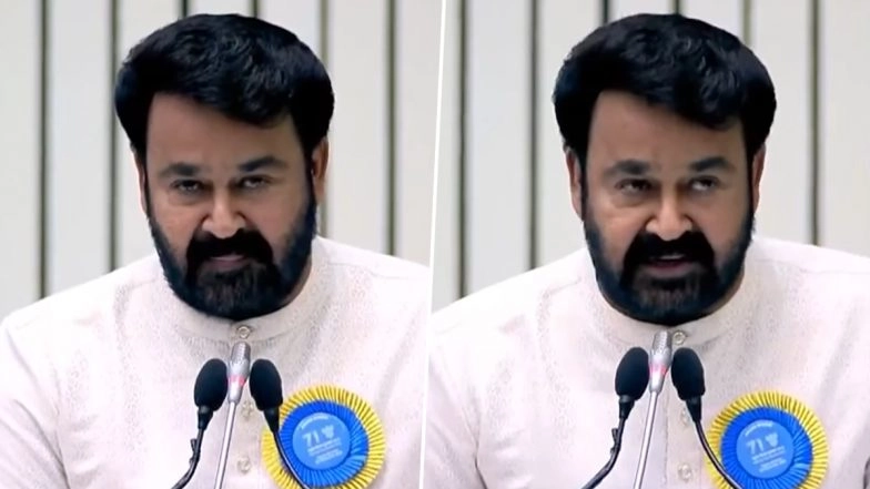 National Film Awards 2025: Malayalam Cinema Veteran Mohanlal Conferred With Dadasaheb Phalke Lifetime Achievement Award (Watch Videos)