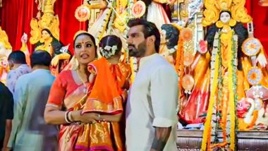 Bipasha Basu Protects Daughter Devi at Durga Puja Pandal, Tells Paparazzi ‘Aram Se’ As Little One Gets Scared (View Post)