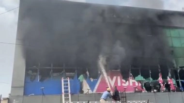 Ambala: Vishal Mega Mart Outlet Engulfed in Fire, Videos Show Black Smoke Emanating From Blaze-Ravaged Building