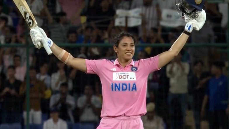 Smriti Mandhana Smashes Fastest Century by Indian Player in ODI Cricket, Achieves Feat Off 50 Balls to Register Second Fastest Ton in WODI History During IND-W vs AUS-W 3rd ODI 2025