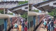 West Bengal: RPF Officers Save Life of Elderly Woman Who Fell While Boarding Moving Train at Bankura Railway Station (Watch Video)