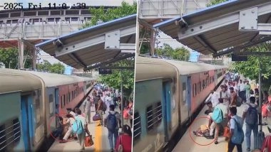 West Bengal: RPF Officers Save Life of Elderly Woman Who Fell While Boarding Moving Train at Bankura Railway Station (Watch Video)