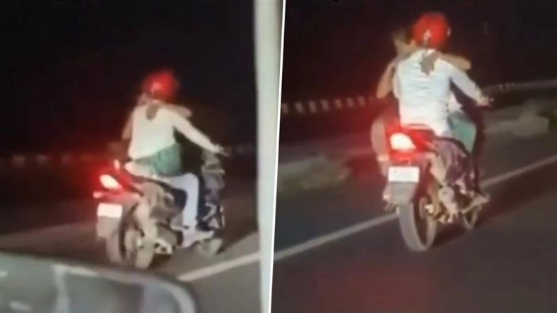 Couple Romance on Bike in Ajmer: Woman Hugs Man While Seated on Fuel Tank As He Rides 2-Wheeler, Police Launch Probe As Video Goes Viral