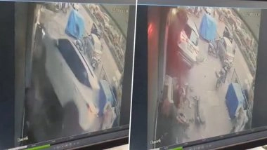 Mumbai: 3 Injured After Speeding Car Loses Control and Crashes Into Shop in Ghatkopar, 2 Arrested; CCTV Video Surfaces
